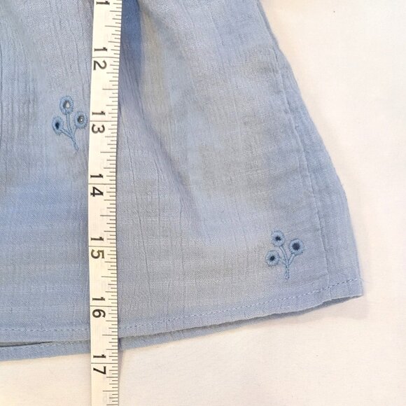 Zara | Cotton Cropped Short Puff Sleeve Light Blue Eyelet Top | Medium - Picture 10 of 12